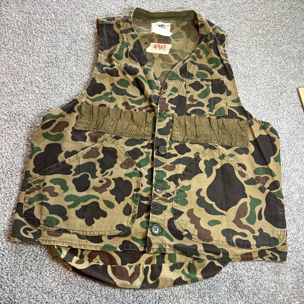 VTG camo Hunting Vest Mens M Green Duck Hunter Canvas Japan black sheep frogskin